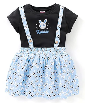 Twetoons Cotton Lycra Half Sleeves Top & Skirt Set Bunny Print- Blue