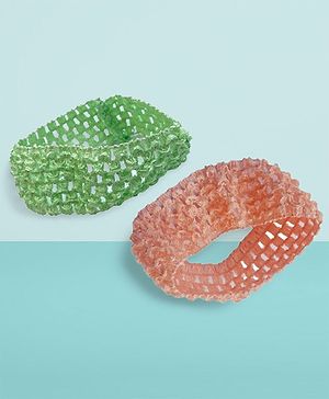 Akinos Kids v Crochet Knitted Elastic Headbands - Green And Peach