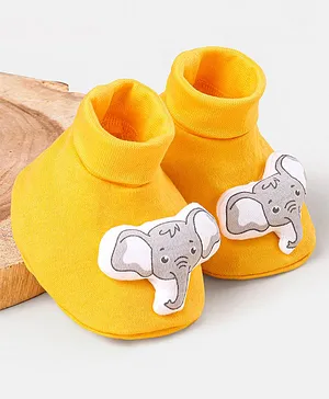 Babyhug 100% Cotton Booties Elephant Print - Yellow