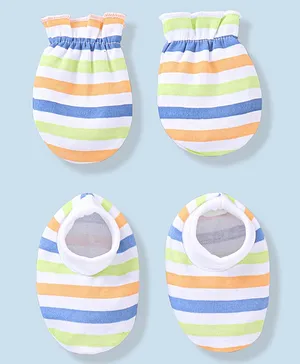 Babyhug 100% Cotton Striped Mittens & Booties Set - Multicolour