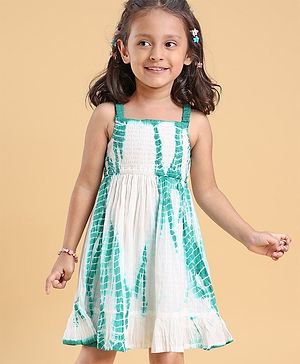 Babyhug 100% Cotton Singlet Sleeves Tie Dye Effect Dobby Frock - White