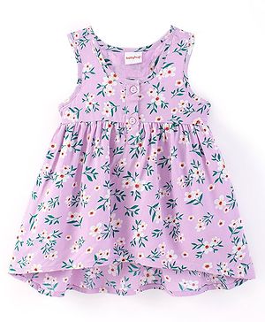 Babyhug Rayon Sleeveless Frock With Floral Print - Purple