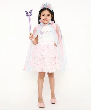 Aye Candy Princess Birthday Dressup Stars Printed Cape Crown Hair Band And Butterfly Wand Set - Pink Blue White