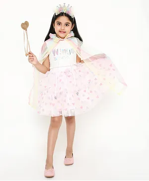 Aye Candy Princess Birthday Dressup Cape Crown Hair Band And Heart Wand Set - Blue Pink Golden