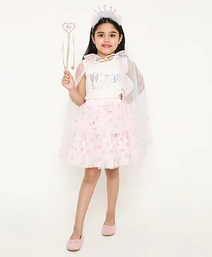 Aye Candy Princess Birthday Cape Crown Hair Band And Heart Wand Set -Blue Pink Golden Silver