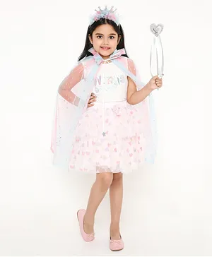 Aye Candy Princess Birthday Cape Crown Hair Band And Heart Wand Set -Blue Pink Silver
