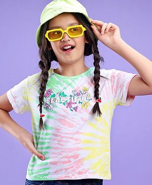 Pine Kids 100% Cotton Half Sleeves Bio Washed Tie & Dye T Shirt - White