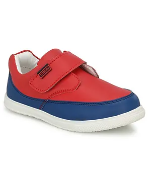 TUSKEY Round Toe Velcro Closure Color Block Shoes - Red & Blue