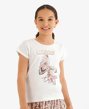 Primo Gino Cotton Elastane Half Sleeves Digital Print T-Shirt With Sequins And Foil - OffWhite