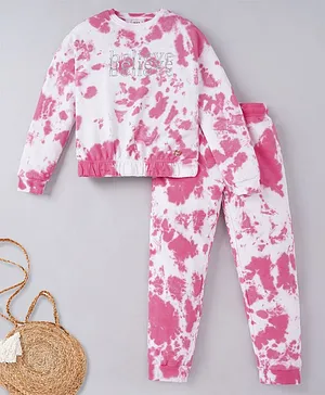Ed-a-Mamma Sustainable Tie Dye Sweatshirt and Jogger Set Text Print - Pink