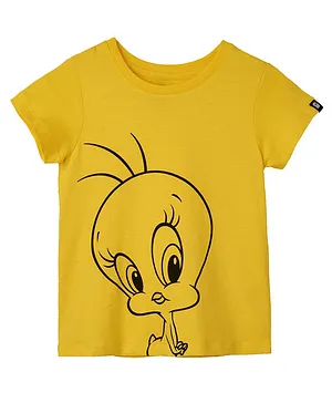 The Souled Store Half Sleeves Looney Tunes Featured Tweety Printed Tee - Mustard Yellow