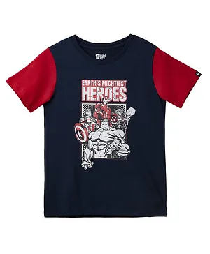 The Souled Store Half Sleeves Avengers Heroes Featured T Shirt - Navy Blue
