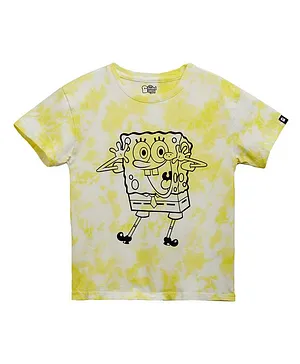 The Souled Store Half Sleeves SpongeBob Featured Tie Dye T Shirt - Yellow