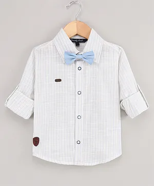 Trendy Cart Full Sleeves Railroad Striped Shirt With Bow - White