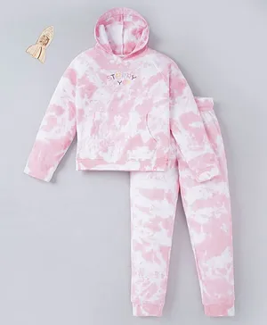 Ed-a-Mamma Cotton Full Sleeves Winter Wear Hooded Sweatshirt With Lounge Pant Tie Dye Print- Pink