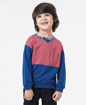 Ed-a-Mamma Sustainable Cotton Full Sleeves Sweatshirt Color Block Print - Blue