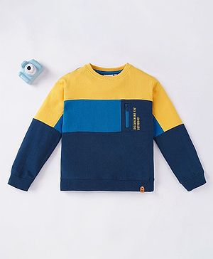 Ed-a-Mamma Cotton Full Sleeves Sweatshirt Colour Block - Blue