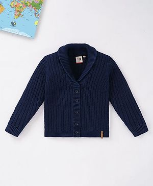 Ed-a-Mamma Full Sleeves Cotton Sweater Cabel Knit Pattern - Blue