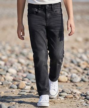 Pine Kids Full Length Five Pocket Cotton Elastane Washed Denim Jeans - Black