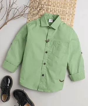 BAATCHEET Cotton Full Sleeves Solid Shirt With Magic Pot Brooch -  Light Green