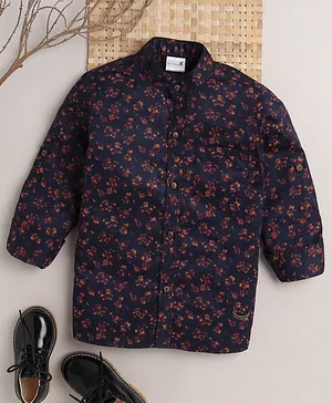 BAATCHEET Full Sleeves All Over Leaf Floral Printed Shirt - Navy Blue