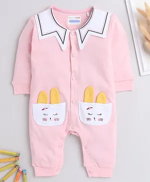 BUMZEE Full Sleeves Kitten Detail Sleep Suit Romper - Peach