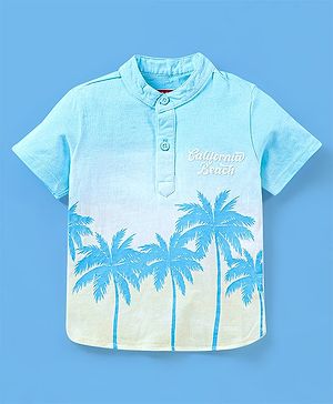 Babyhug Cotton Knit Half Sleeves T-Shirt Trees Print - Blue