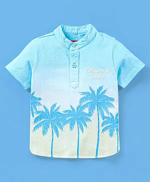 Babyhug Cotton Knit Half Sleeves T-Shirt Trees Print - Blue