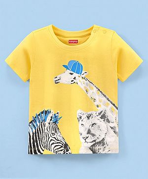 Babyhug Cotton Half Sleeves T-Shirt Wild Animal Print - Yellow
