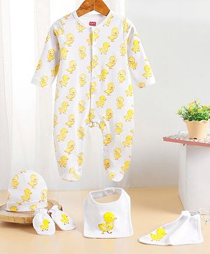 Babyhug 100 % Cotton Baby Clothing Gift Sets Pack of 5 - White & Yellow