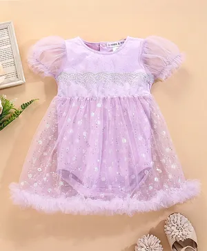 Mark & Mia Half Sleeve Party Wear Frock Style Onesie With Lace Detailing - Purple