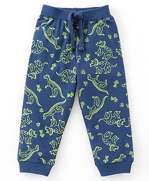 Babyhug Cotton Full Length Lounge Pant Dino Print- Navy Blue
