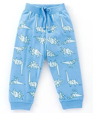 Babyhug Cotton Full Length Lounge Pant Dino Print- Blue