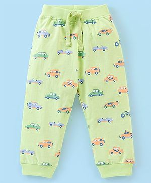 Babyhug Cotton Full Length Lounge Pant Car Print- Lime