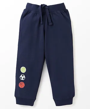Babyhug Cotton Full Length Lounge Pant Sports Ball Print- Blue