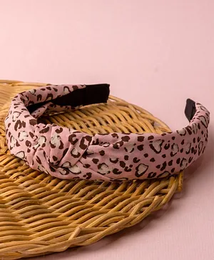 Jewelz Turban Type Animal Design Printed Knot Detail Hair Band -Pink & Brown