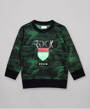 Sheer Love Full Sleeves Rock New York Foil Printed Sweatshirt -Green