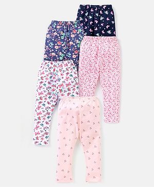 Babyhug Cotton Lycra Knit Full Length Leggings Pack of 5 - Pink