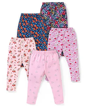 Babyhug Cotton Lycra Knit Full Length Leggings Pack of 5 - Pink & Navy