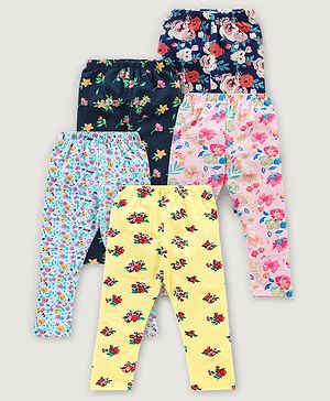 Babyhug Cotton Knit Full Length Floral Printed Legging Pack of 5 - Multicolour