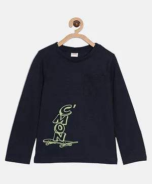 Aomi Full Sleeves Cmon text With Skateboard Printed Tee - Navy Blue