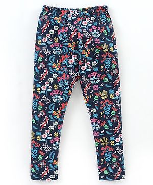 Babyhug Cotton Knit Full Length Leggings Floral Print - Navy