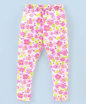 Babyhug Cotton Knit Full Length Leggings Floral Print - White