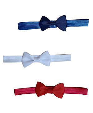 BABY Charm Set of 3 Bow Embellished Headbands -Red Blue & White