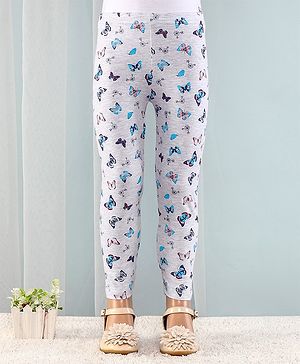 Babyhug Cotton Lycra Full Length Butterfly Printed Leggings - Grey
