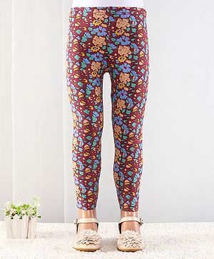 Babyhug Cotton Elastic Knit Full Length Leggings Floral Print - Maroon Babyhug Cotton Elastic Knit Full Length Leggings Floral Print - Maroon