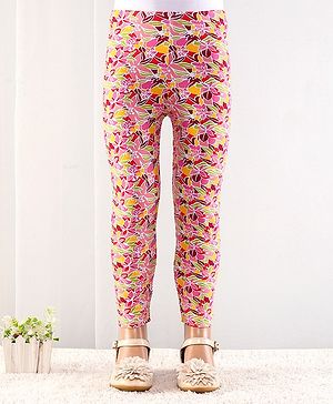 Babyhug Cotton Lycra Full Length Floral Printed Leggings - Coral