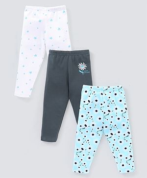 Babyhug Cotton Elastic Knit Full Length Leggings Star Print Pack of 3 - White