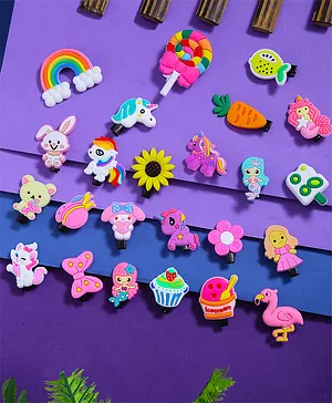 Melbees By Yellow Chimes Set Of 24 Characters Hair Accessories Pretty Alligator Hair Clips-Multi Colour
