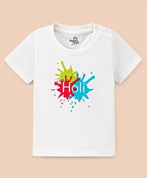 Doodle Poodle 100% Cotton Half Sleeves Holi Themed T-Shirt - White